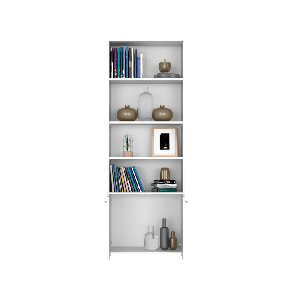 Biblioteca Milán / Color Blanco Duqueza / con Dos Puertas Abatibles y Cuatro Entrepaños