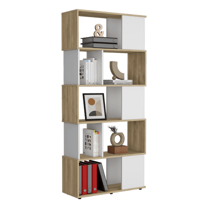 Biblioteca Noah, Macadamia y Blanco Vainilla, con Variedad de Entrepaños - VIRTUAL MUEBLES