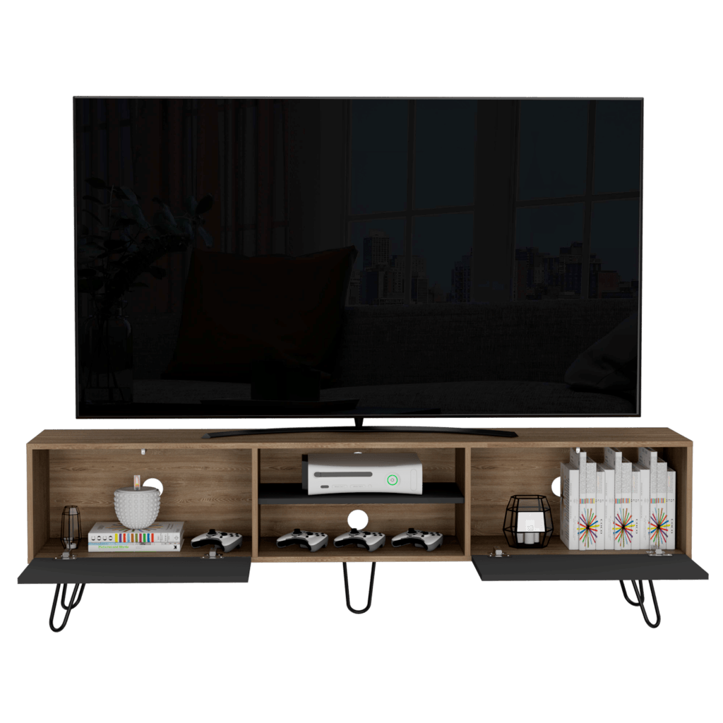 Mesa Para Tv Lara / Color Miel y Plata Oscuro / Para Televisor de 70 Pulgadas
